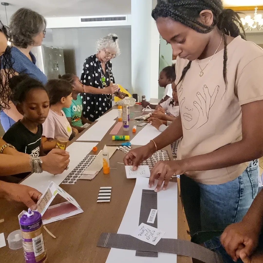Group of Israeli children do art