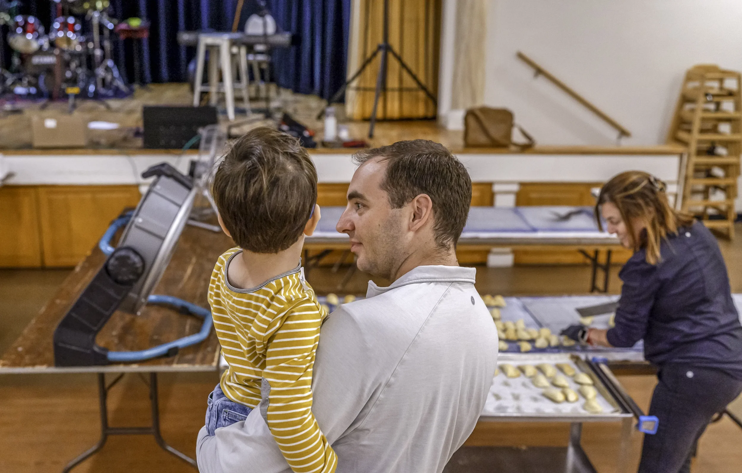 Father and son at a bureka-making PJ Library event