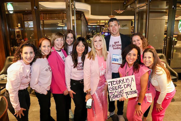jscreen group photo, people wearing hot pink